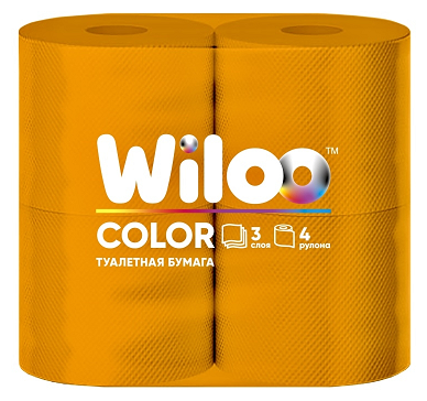 Туалетная бумага 3 слоя Wiloo 4 рулона оранжевая
