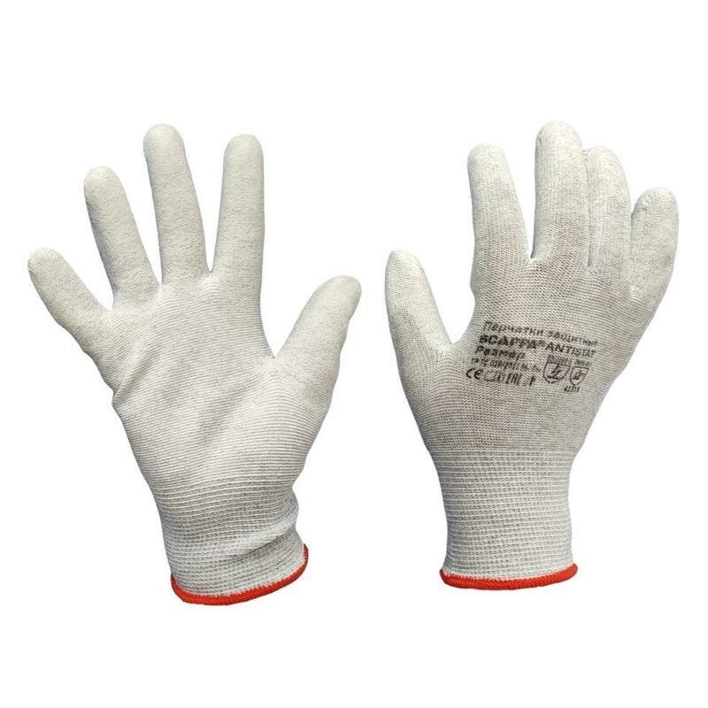 Перчатки защитные нейлоновые Scaffa Antistat антистатические, с ПУ-покрытием, серые, 13 класс, размер 7 (S)