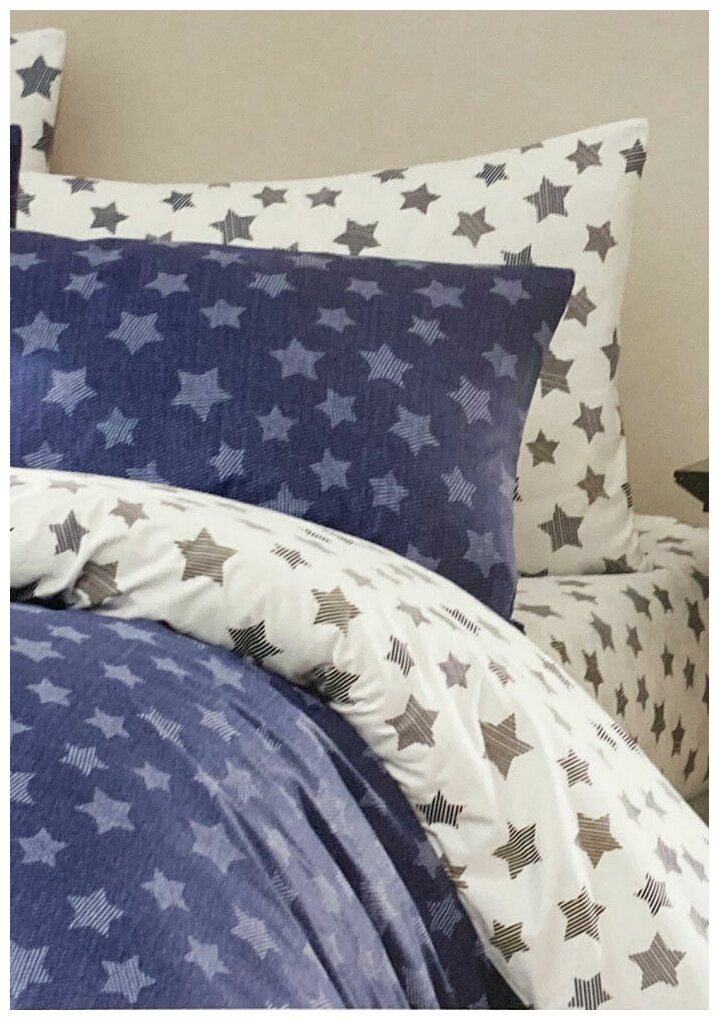 Комплект постельного белья из ранфорса Light Navy Blue Karven (синий), Евро (наволочки 50х70 и 70х70)