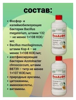 Микробиологическое удобрение БиоАзФК Био - Азот - Фосфор - Калий 2 флакона по 500мл - фотография № 6