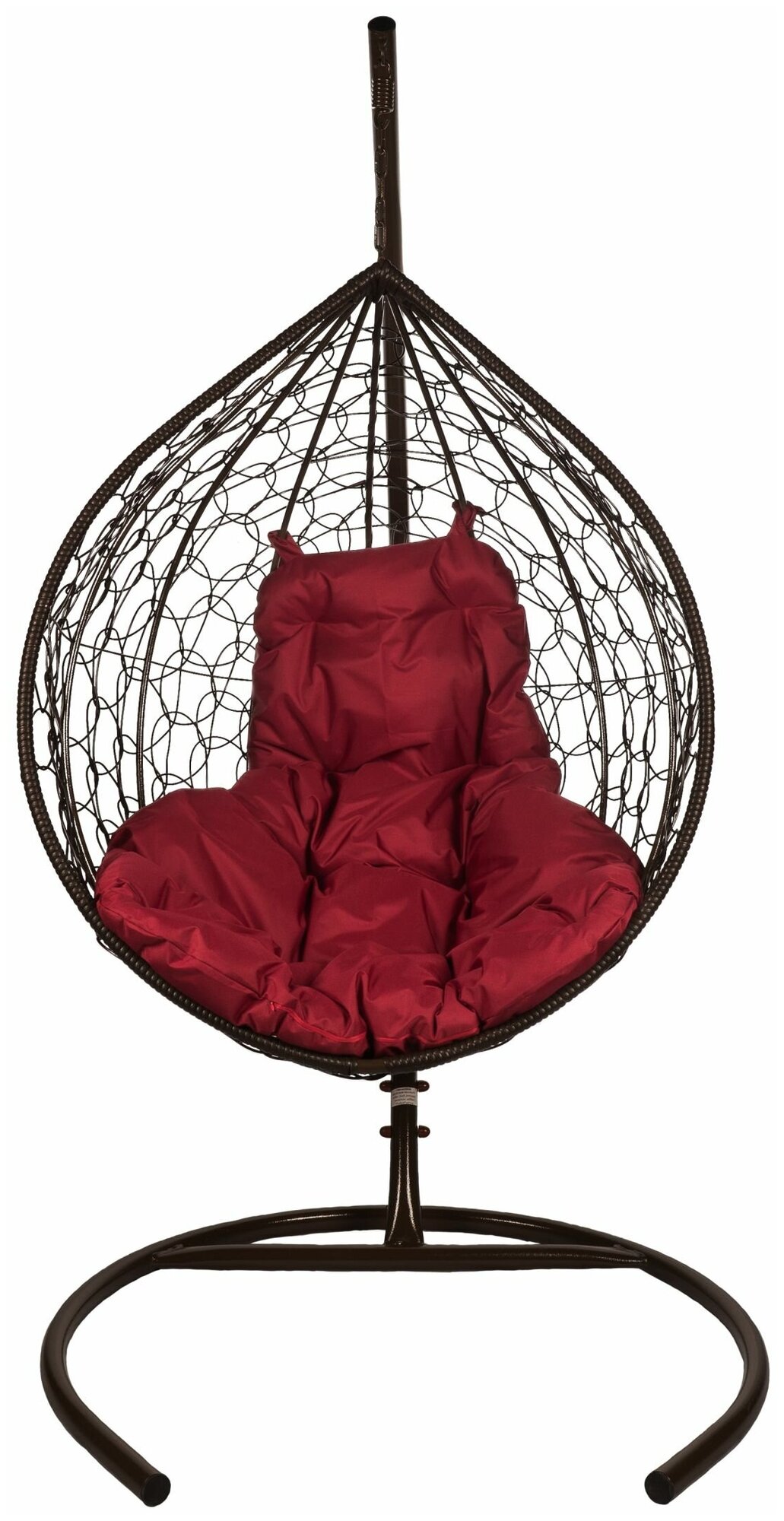 Подвесное кресло "Капля", цвет плетения коричневый, подушка бордовый, каркас коричневый - фотография № 3
