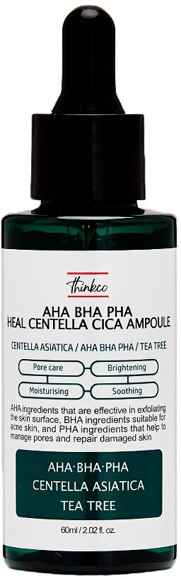 Сыворотка с AHA, BHA, PHA кислотами и центеллой азиатской для проблемной кожи, Thinkco AHA BHA PHA Heal Centella Cica Ampoule, 60 мл.