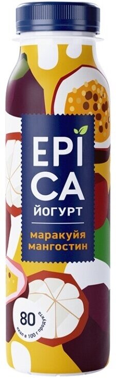 Йогурт питьевой Epica Маракуйя-Мангостин 2.5%, 260 г