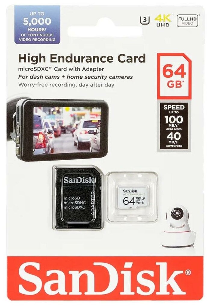 Карта памяти 64Gb - SanDisk High Endurance - MicroSD XC Video Class 30 SDSQQNR-064G-GN6IA