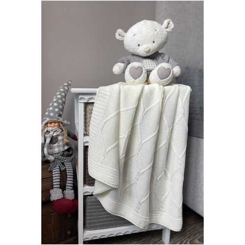 Плед детский вязанный для новорожденных 85х100 см, плед в кроватку, в коляску, в машину, на фотосессию