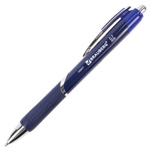 Ручка шариковая автоматическая с грипом BRAUBERG "Dash", синяя, пишущий узел 0,7 мм, линия письма 0,35 мм, 142417