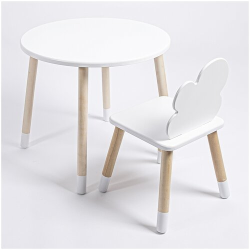 Комплект детский стол круглый и стул облачко ROLTI Baby (белая столешница/белое сиденье/береза ножки)
