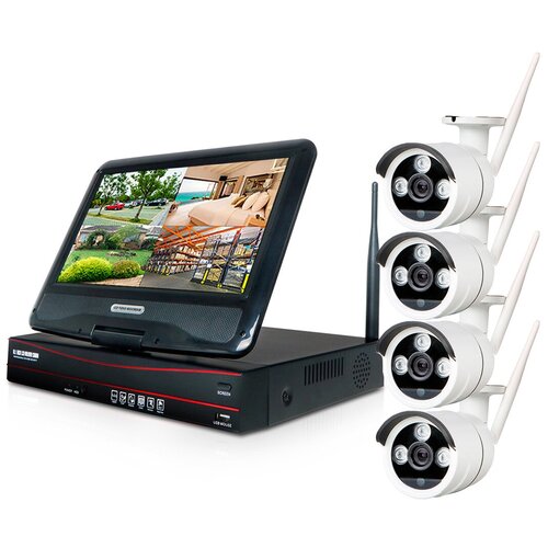 Беспроводной комплект видеонаблюдения для улицы с репитером на 4 камеры - Kvadro Vision Optimus Street - 2.0R (Lux) (монитор-трансформер, дальность пе