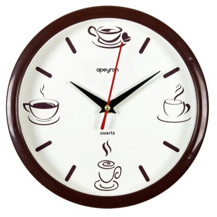 фото Часы настенные круглые "Coffee", обод коричневый, 22х22 см
