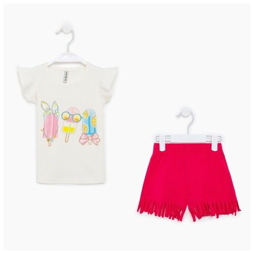 фото Комплект (футболка-шорты) для девочки, цвет белый-коралл, рост 110 без бренда