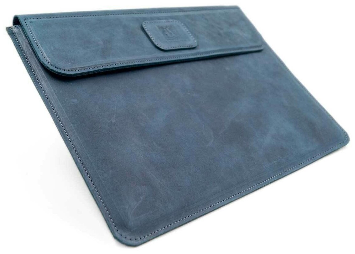 Кожаный Чехол - папка J.Audmorr для Macbook 13 Air/Pro / Ноутбука до 13.3", размерами до 305 х 220 х 15 мм, нат.кожа, синий, NewPort 13 Saphire