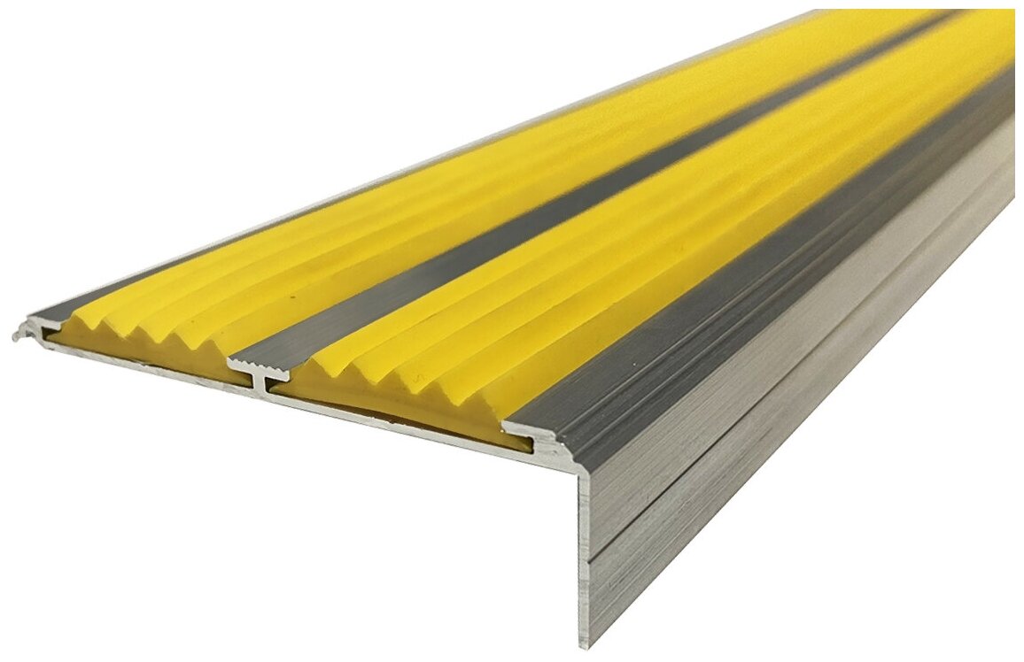 Алюминиевый угол-порог Евро 68 мм/20 мм с 2 желтыми резиновыми вставками, длина 1 метр, упаковка из 5 штук, накладка на порог, порог алюминиевый угловой - фотография № 2