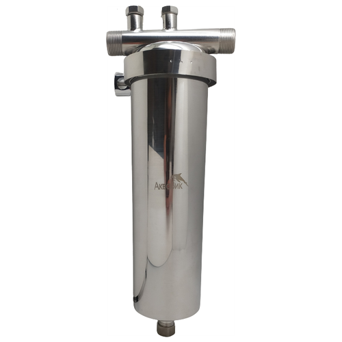 Магистральный фильтр АкваВик из нержавеющей стали, со сливным клапаном и крепежным хомутом Ø3/4 (с картриджем) колба фильтр под мойку 3 ступенчатый аквавик