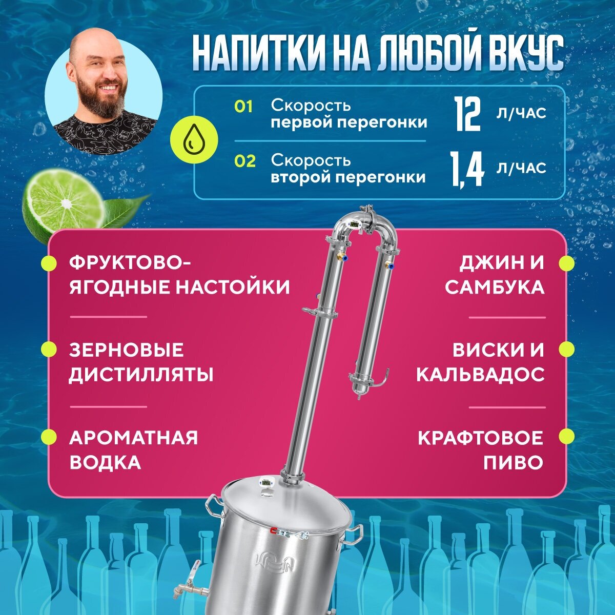 Самогонный аппарат колонного типа Wein ReForm + PRO 37л / домашний дистиллятор Вейн — фото 1