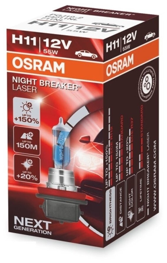 64211NL OSRAM Лампа H11 12V 55W PGJ19-2 NIGHT BREAKER LASER +150% больше света 1 шт.