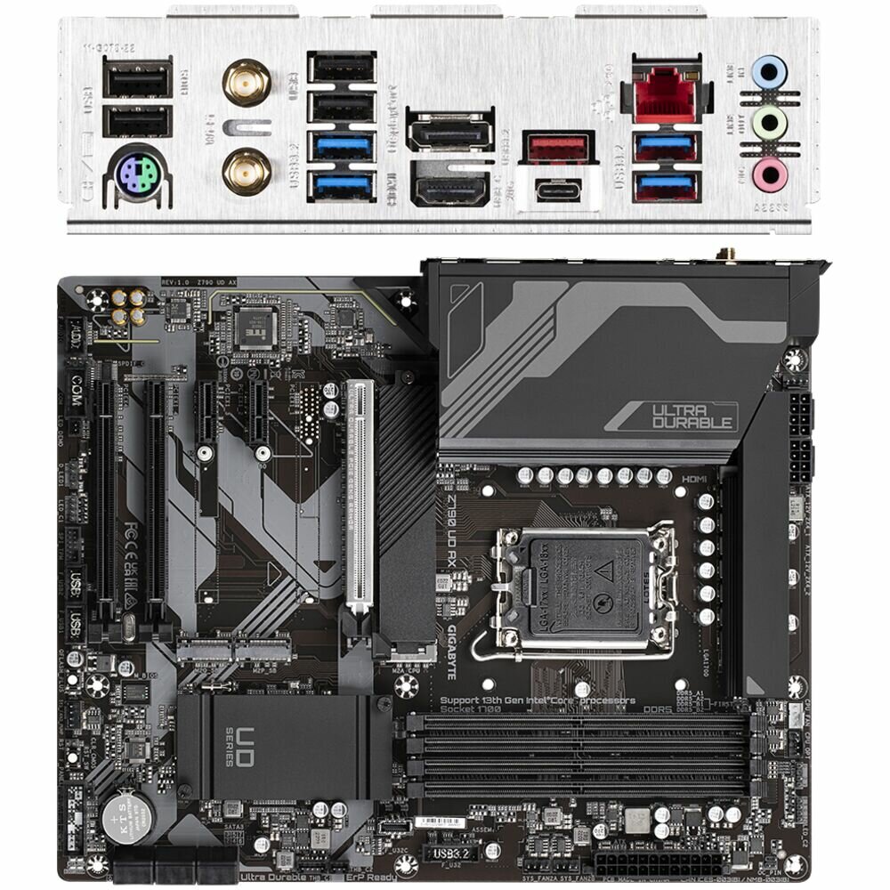 Материнская плата Gigabyte Z790 UD AX Z790 Socket-1700 4xDDR5, 6xSATA3, RAID, 3хM.2, 3xPCI-E16x, 5xUSB3.2, 1xUSB3.2 Type C, DP, HDMI, WiFi, 2.5Glan, ATX