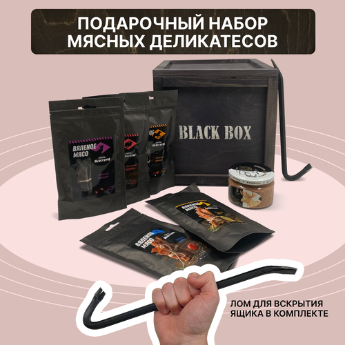 Подарочный набор Black Box „Мясной“ / Подарок мужчине в ящике с ломом / Ассорти из оленины, конины, утки, кролика, страуса, лося