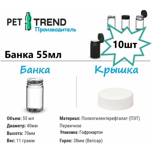 Комплект ПЭТ банка 55 мл Универсальная 10 шт