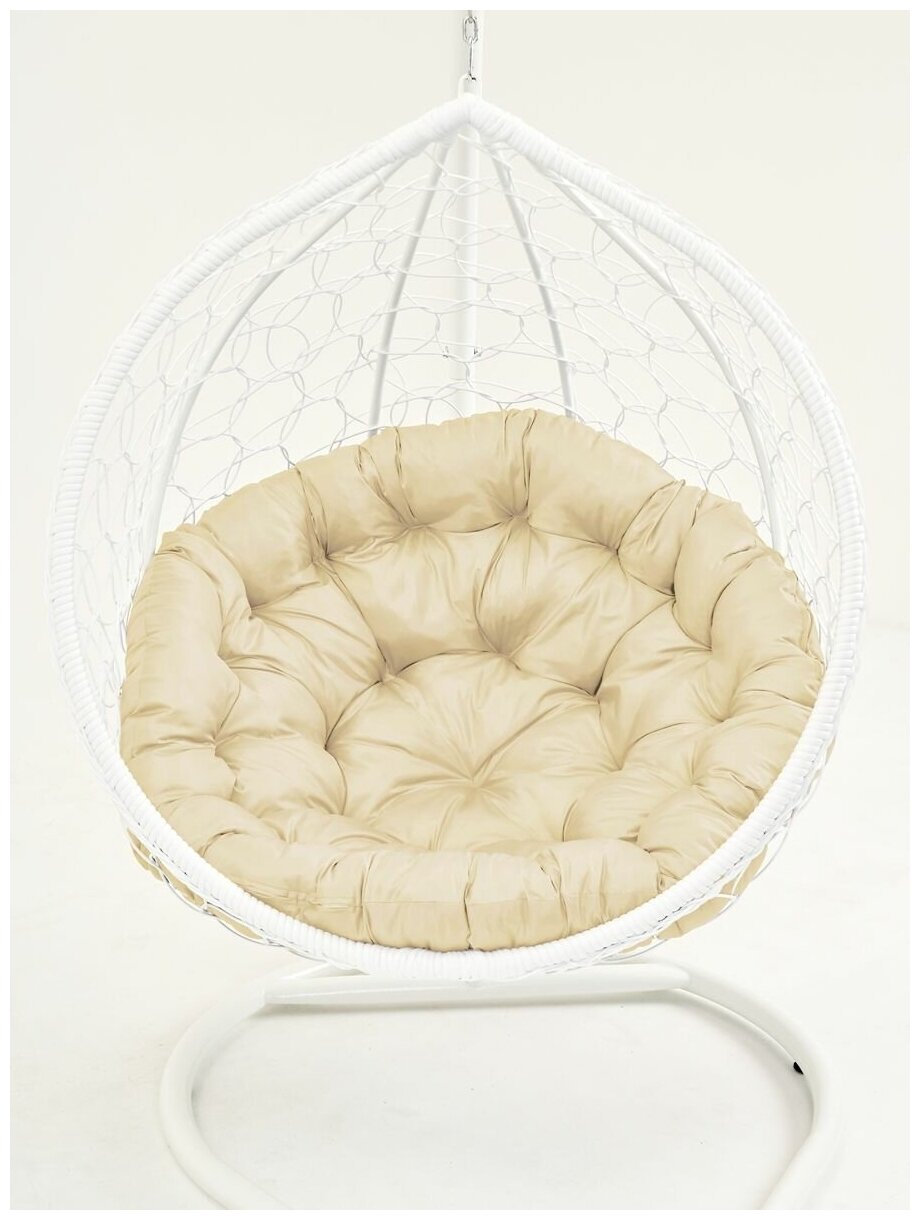 Подвесное кресло Yova Bubble, усиленная стойка до 225 кг белая, подушка круглая бежевая - фотография № 6