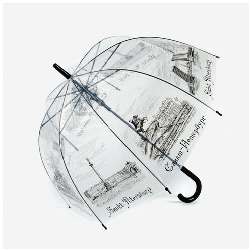 Зонт-трость Euroclim, полуавтомат, купол 78 см, 8 спиц, прозрачный, для женщин, бесцветный