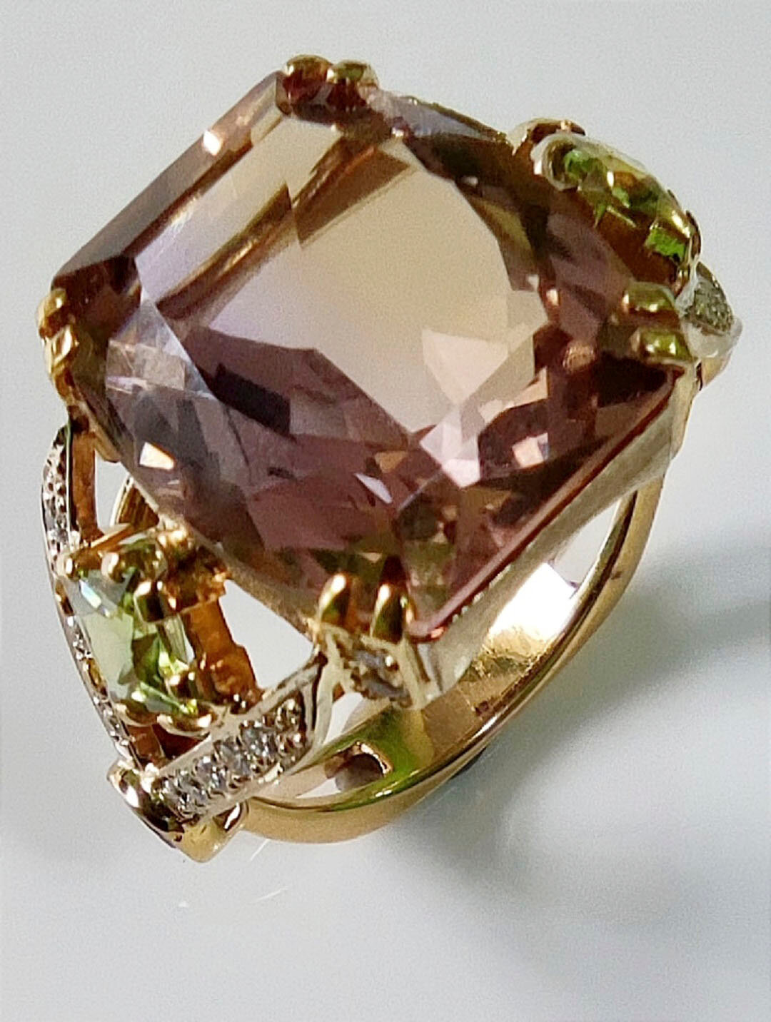 Перстень Эстерелла, желтое золото, 750 проба, родирование, аметрин