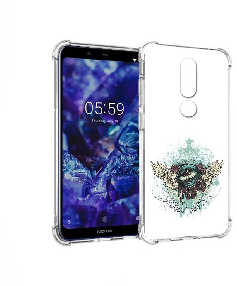 Чехол задняя-панель-накладка-бампер MyPads плачущий глаз с крыльями для Nokia 5.1 Plus/Nokia X5 противоударный
