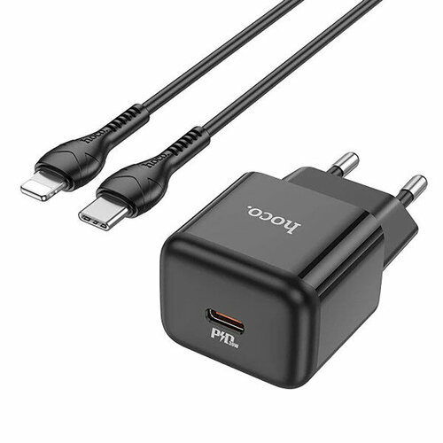 Сетевое зарядное устройство Hoco N32 Type-C Lightning 30W Черное сетевой блок hoco n32 type c 30w белый