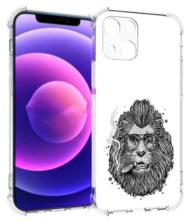 Чехол задняя-панель-накладка-бампер MyPads курящий лев для Apple iPhone 13 mini противоударный