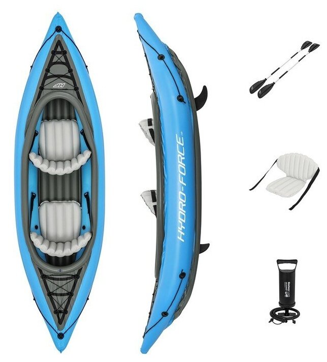 Байдарка Bestway Cove Champion X2 Kayak 331х88 см, 2 комплекта весел, ласты, ручной насос (65131)