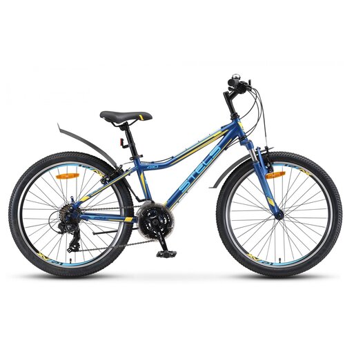 фото Подростковый горный (mtb) велосипед stels navigator 410 v 24 21-sp v010 (2019) рама 12" чёрный/синий