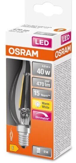 Светодиодная лампа Ledvance-osram OSRAM FIL LSCL BA40 DIM 5W/827 230V CL E14 470lm