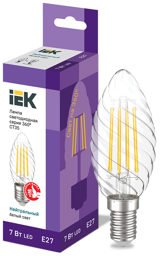 Лампа LED CT35 свеча вит. 7Вт 230В 4000К E27 серия 360° IEK - фотография № 8