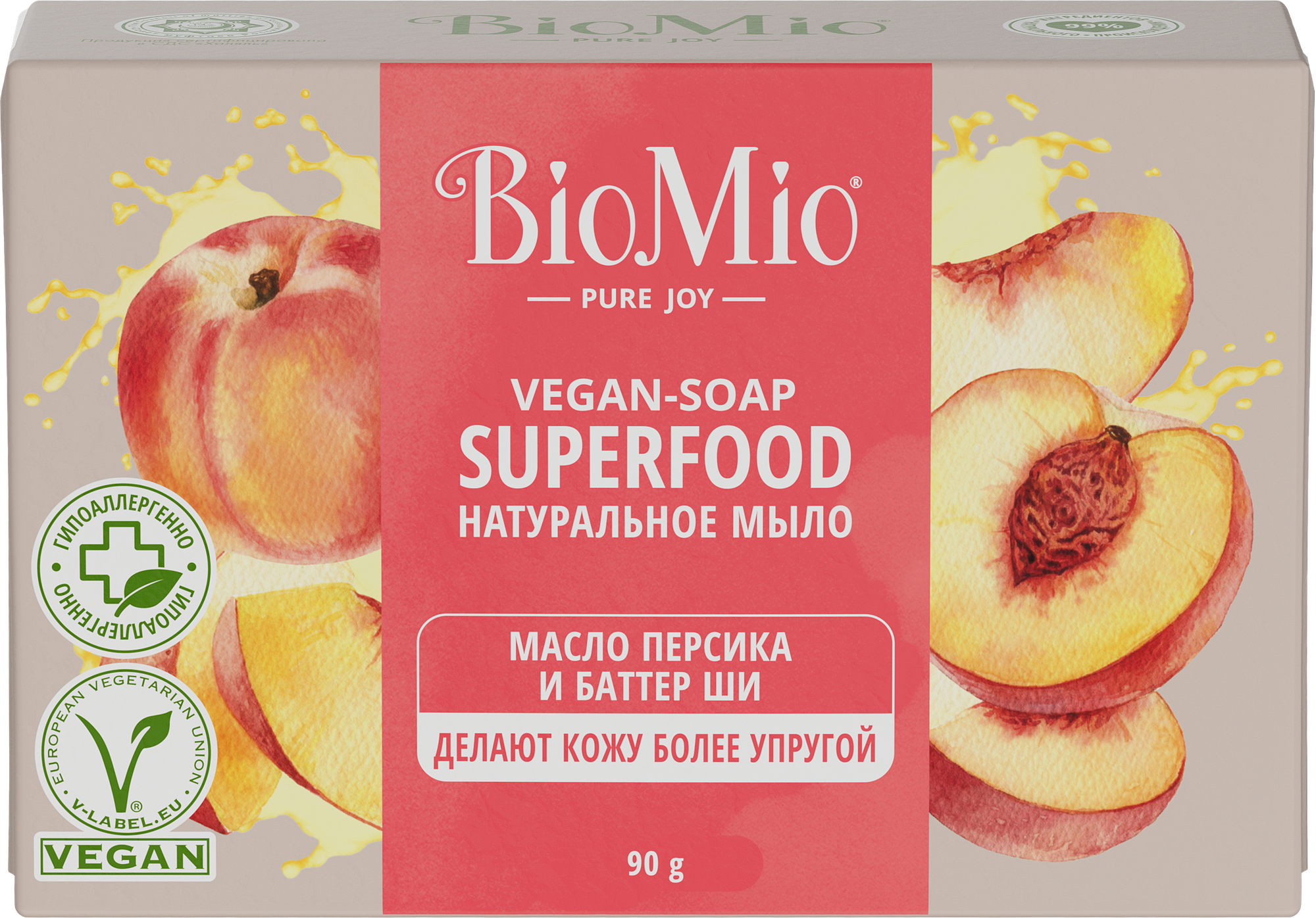 Натуральное мыло "Персик и ши" Vegan Soap Superfood, 90 г BioMio - фото №3
