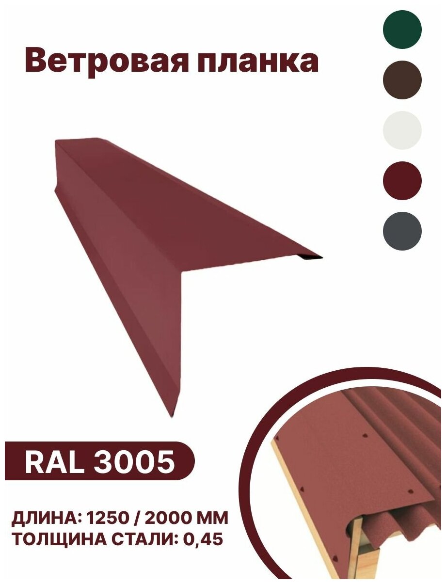 Ветровая планка RAL-3005 1250мм 4шт в упаковке