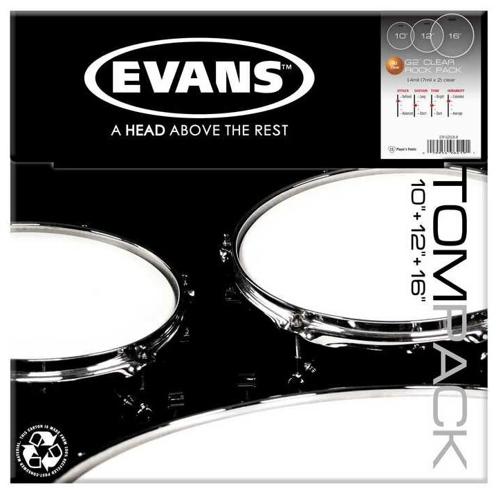 ETP-G2CLR-R G2 Clear Rock Набор пластика для том барабана, 10"/12"/16", Evans