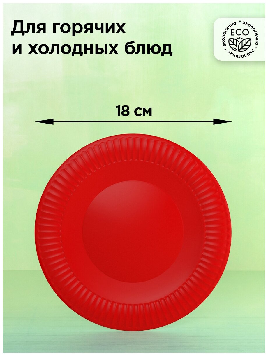 Тарелка одноразовая КИТ, 50 шт, 18 см, картон, красный - фотография № 2
