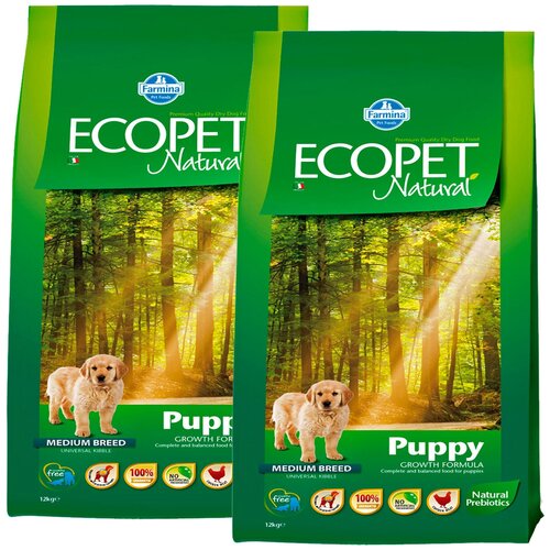 ECOPET NATURAL PUPPY MEDIUM для щенков средних пород с курицей (12 + 12 кг)