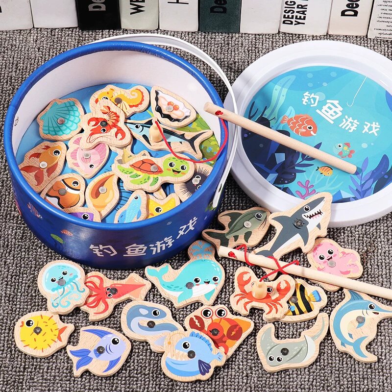 Магнитная рыболовная игрушка для малышей 1-3 лет, 31 рыбка + 2 удочки в банке, обучающий подарок для детей