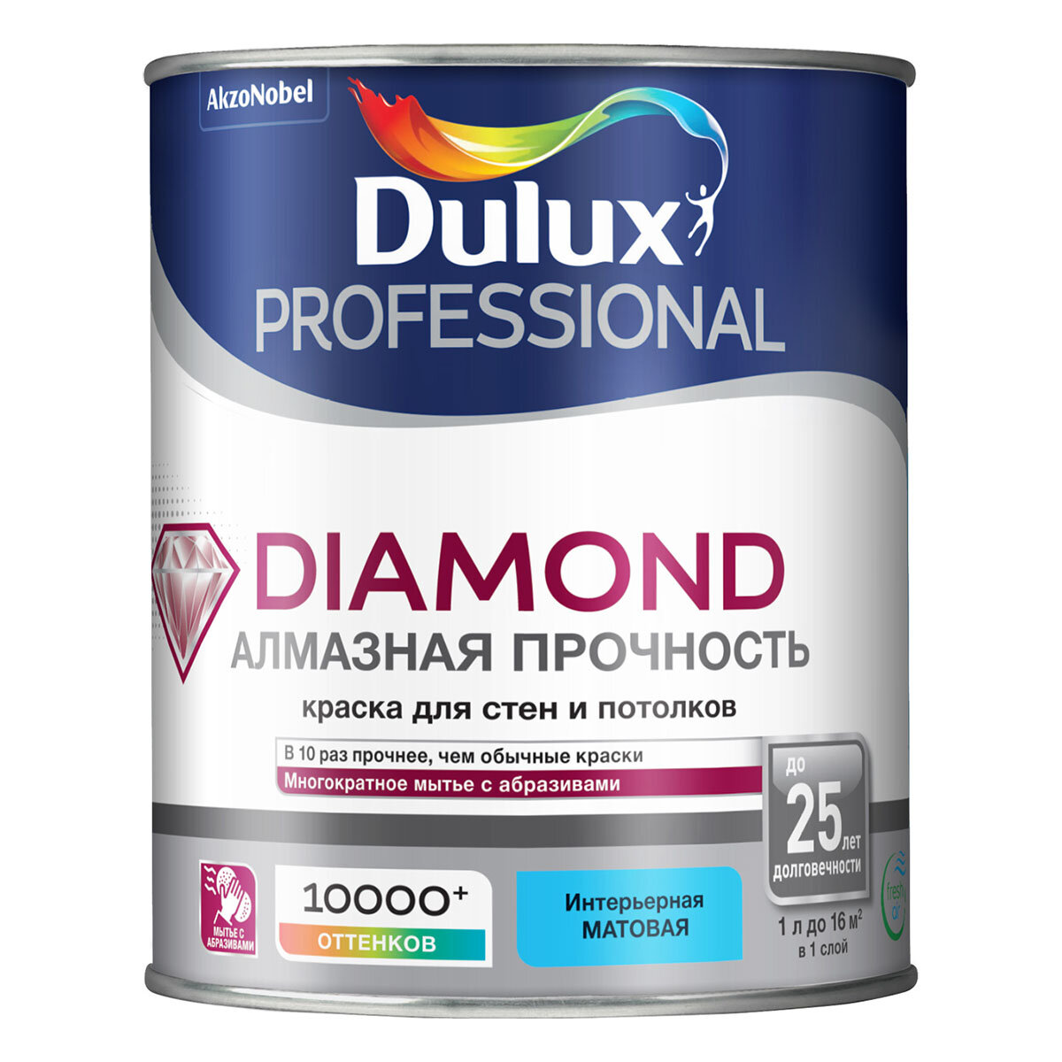 DULUX DIAMOND алмазная прочность краска для стен и потолков износостойкая матовая база BC 0,9л