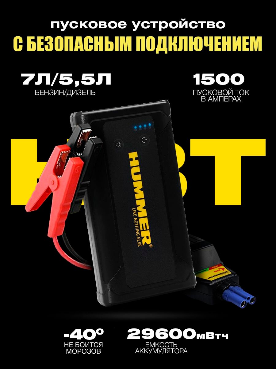 HUMMER Пусковое устройство+ Power Bank+ LED фонарь HMRH3T