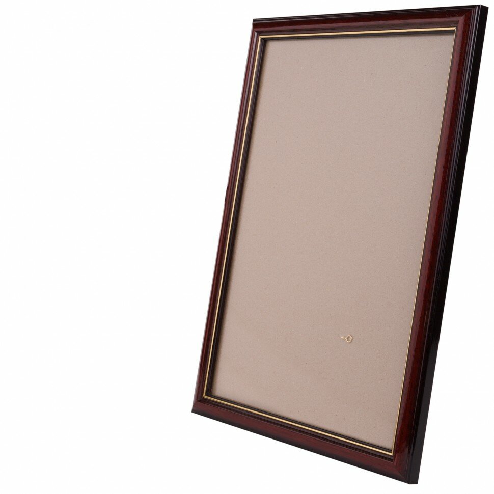 Рамка со стеклом 25х35 см, шир. 23 мм, деревянная, под красное дерево / золотой контур, БС 232 ЛД