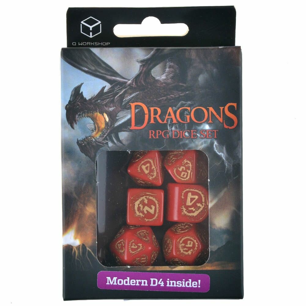 Набор кубиков Dragons Modern Dice Set, Red/Gold, 7 шт. Q-Workshop - фото №9