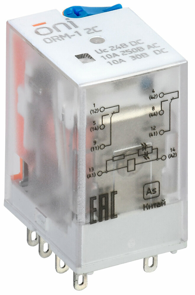 фото ONI Реле интерфейсное ORM-1 2C 24В DC с LED и тест. кнопкой ONI ORM-1-2C-DC24V-L-B