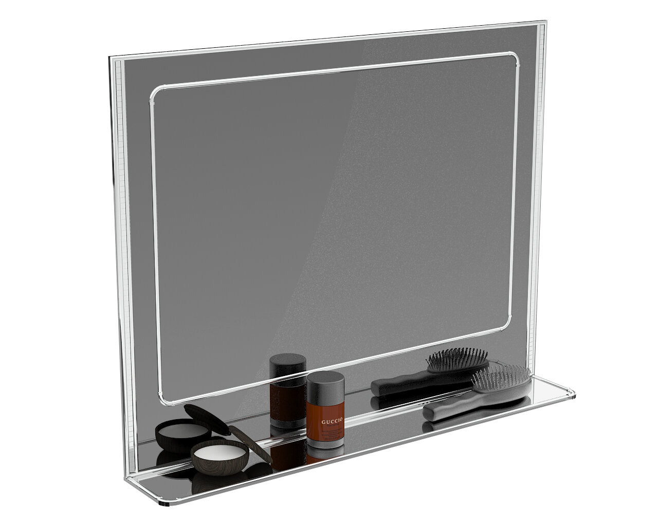 фото Зеркало 122Г серебро куб серебро, ШхВ 65х50 см, зеркало для ванной комнаты, с полкой