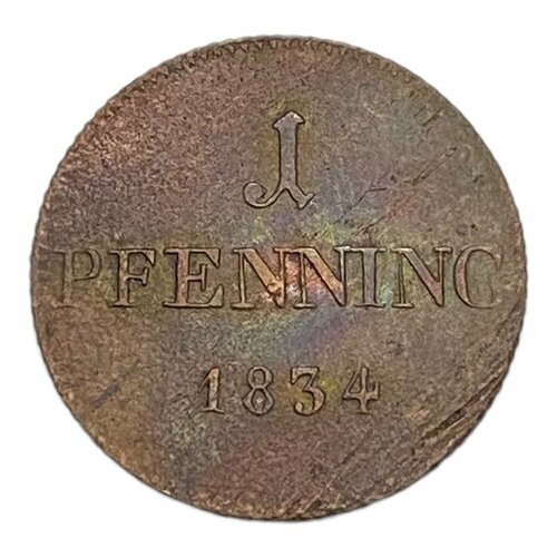 Германия, Бавария 1 пфеннинг 1834 г. 1748 монета германия гослар 1748 год 1 пфеннинг дева мария медь vf