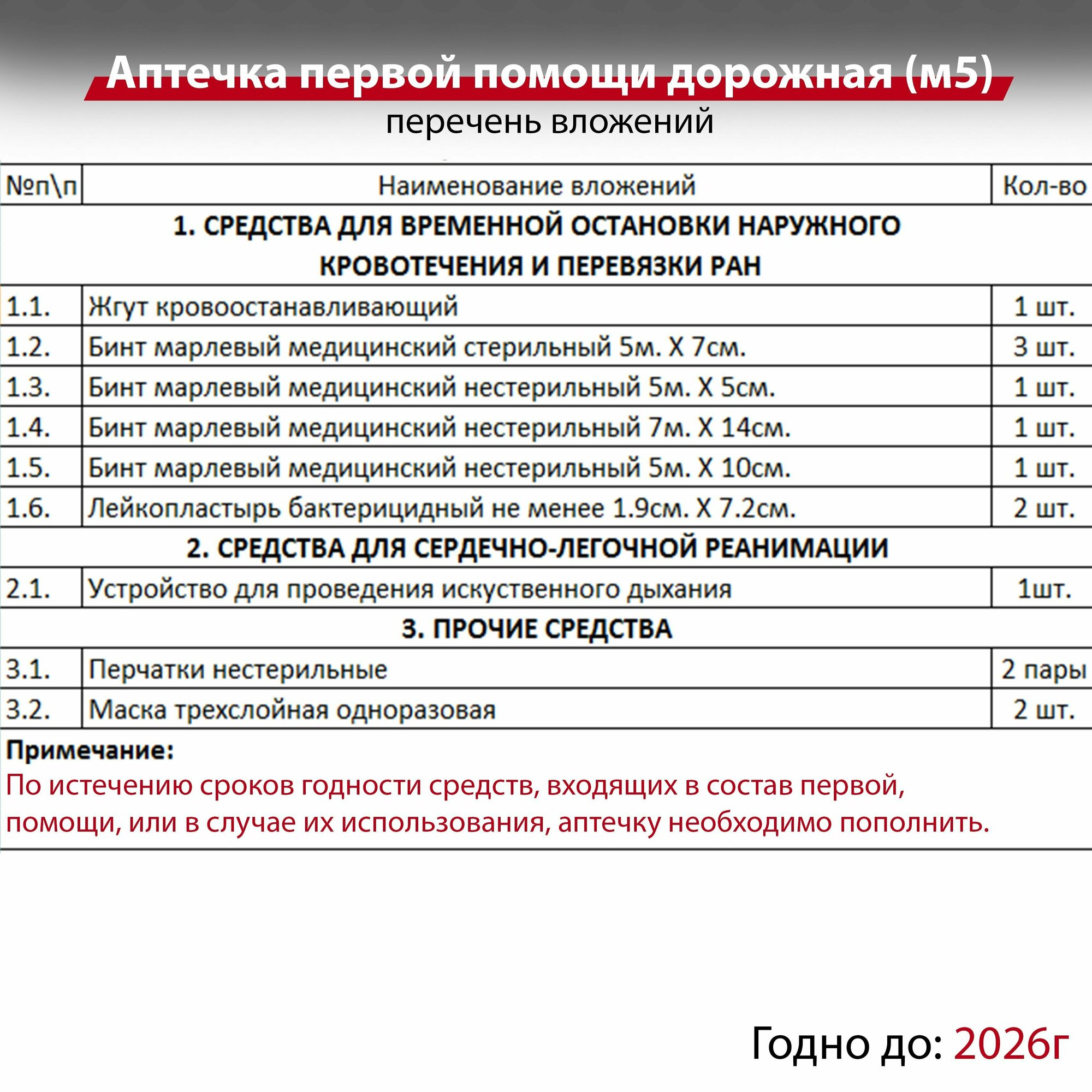 Аптечка автомобильная первой помощи универсальная для помощи на дороге