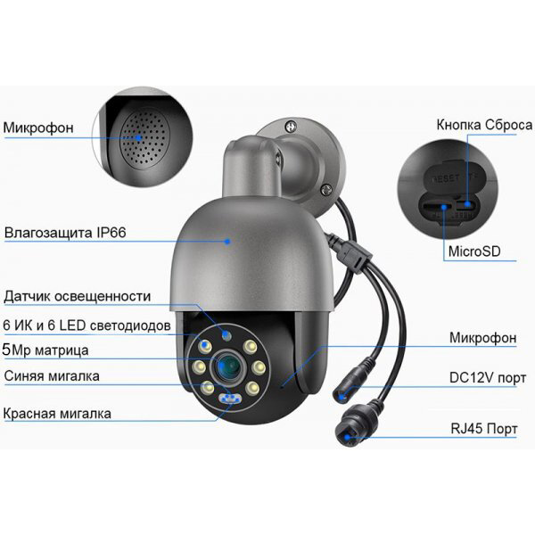 Цифровой IP POE комплект видеонаблюдения на 4 PTZ камеры 5Mp со звуком MiCam Tech 4068