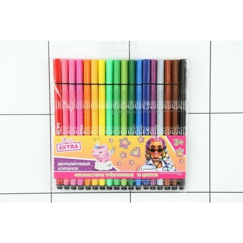 Фломастеры барби 18цв, трёхгранные, barbie extra
