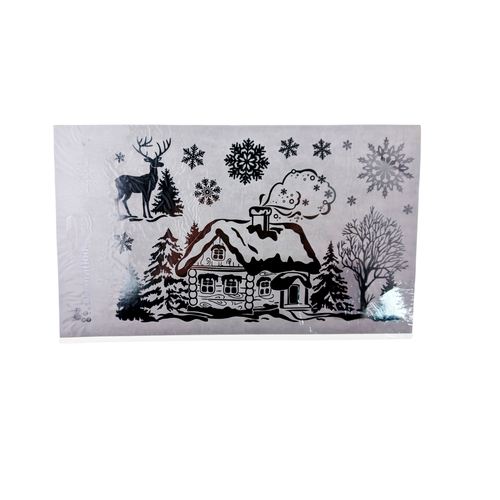 Набор наклеек: домик, олень, снежинки, цвет: серебро, 27х16 см
