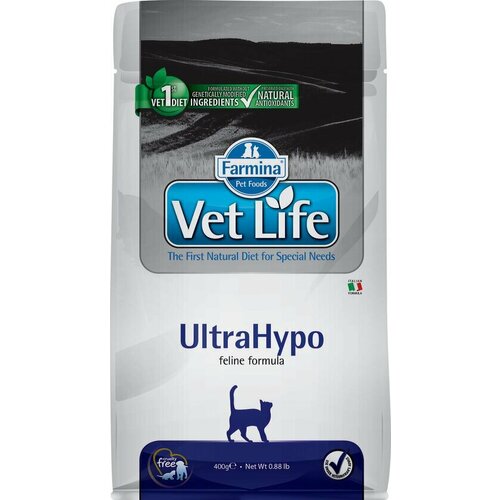 Vet Life Cat UltraHypo с рыбой диетический сухой корм для кошек с пищевой аллергией и/или пищевой непереносимость 0,4кг